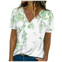 Женски Блузи Блуза Секојдневен Краток Ракав Печатени Дами Лето Туника Блузи V-Вратот Мода Зелена И