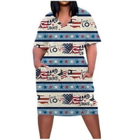 4 јули Жените Облекуваат Патриотска Облека Лето Знаме На САД Плажа Со Кратки Ракави Мини Фустани Со Џебови
