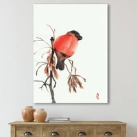 Red Bullfinch Bird што седи на гранка сликарско платно уметнички принт