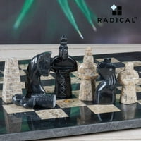 Радикална Голема Рачно Изработена Оригинална Мермерна Црна И Корална Античка Комплетна Шаховска Игра-Турнирски Шаховски Сетови