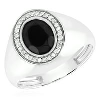 0,15ctw природен дијамант 10к бело злато овално црно он -тина прстен