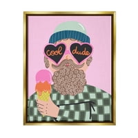 Stuple Industries Cool Dude Whimsical Man Checkered Model Dige Graphic Art Metallic Gold Floating Framed Canvas Print Wallидна