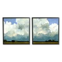 СТУПЕЛ ИНДУСТРИИ Мели облаци село небото природно пејзаж сликарство сликање црна врамена уметничка печатена wallидна уметност, сет од 2, дизајн од Ема Каролина