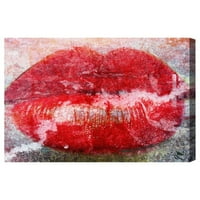 Студиото Wynwood Mase and Glam Wall Art Canvas ги отпечати усните на 'рѓосаната loveубов' - црвена, бела
