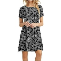 Расчистување-Продажба Фустан За Жени Печатење Со Кратки Ракави Фустан Со Цветен Дезен Тркалезен Врат Миди Фит И Блесок Мода