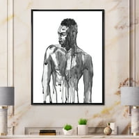 DesignArt 'Портрет на згоден африкански човек на бело I' модерно врамен платно wallиден печатење