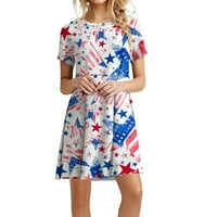 Женски Летен Ден На Независноста Печатете Лабав Фустан Со Кратки ракави Со Кратки ракави
