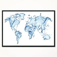 DesignArt 'Светска мапа на вода Splash' Апстрактна мапа врамена платно уметност печатење